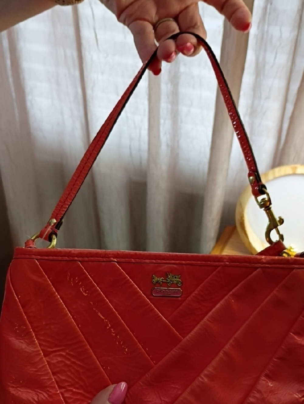 Coach Quilted Patent Leather Wristlet - Coral Pink - Picture 5 of 5